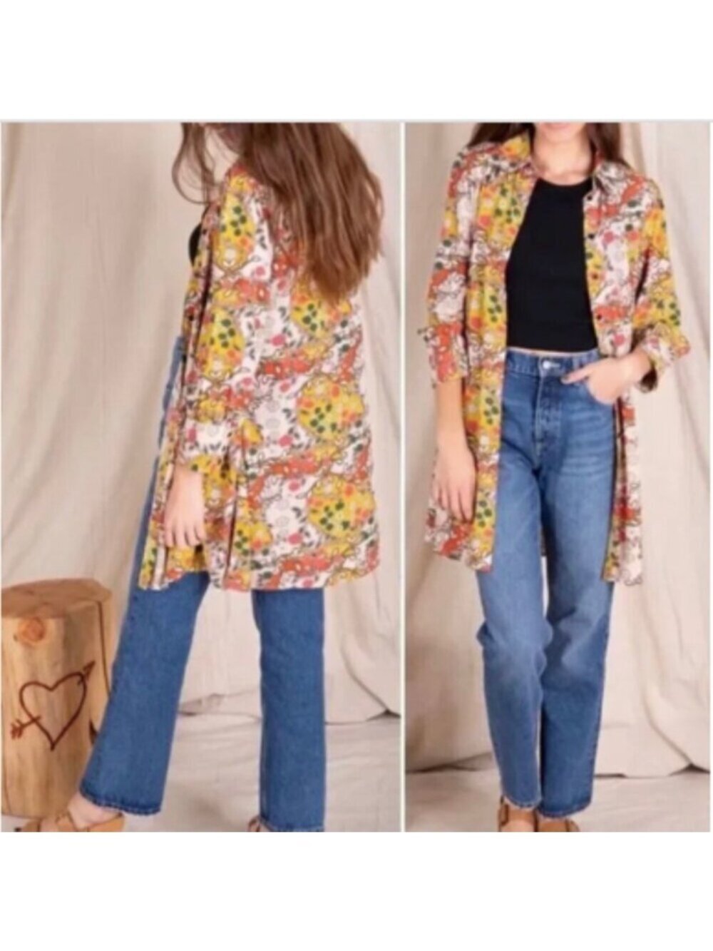 Natural Life Twiggy Retro XS Mini Dress Kimono Floral Lightweight 3/4 Sleeve - Picture 2 of 9
